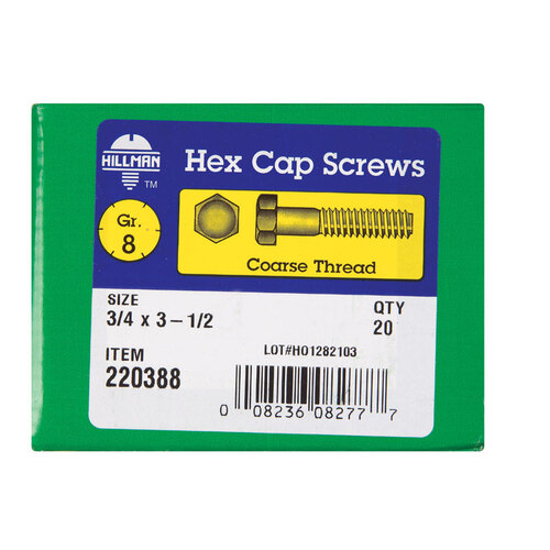 Hex Head Cap Screw 3/4" D X 3-1/2" L Heat Treated Steel Heat Treated