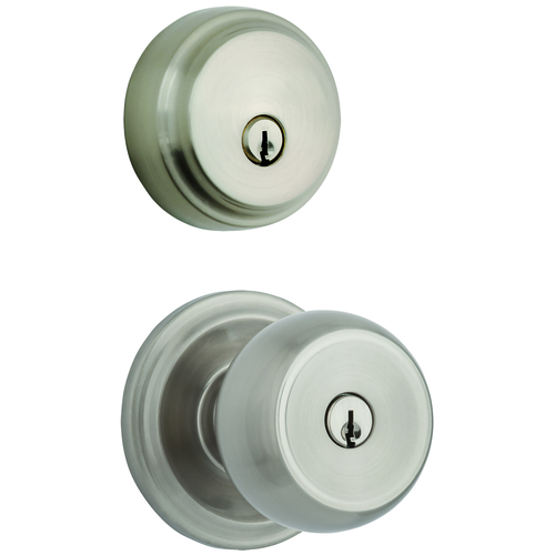 Entry Knob and Single Cylinder Deadbolt Push Pull Rotate Stafford Satin Nickel KW1 1.75" Satin Nickel