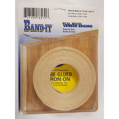 BandIt 78570 Real Wood Veneer Edging 7/8" W X 50 ft. L X .030" T White