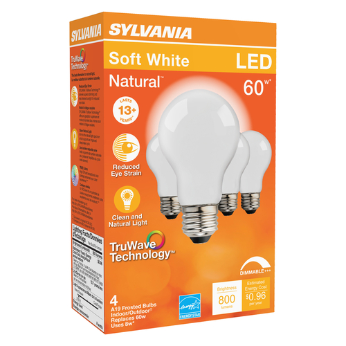 Sylvania 3005230 LED Bulb Natural A19 E26 (Medium) Soft White 60 W Frosted