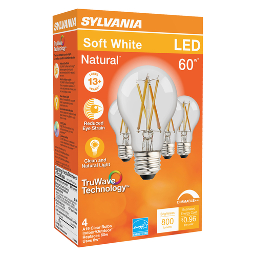 Sylvania 40687 BULB LED A19 CLR SOFT WHITE 8W - pack of 4
