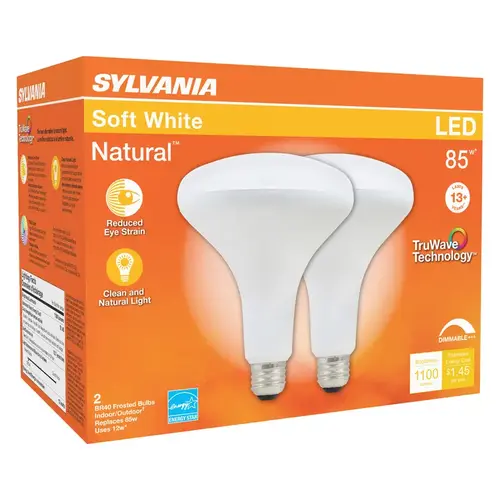 Natural LED Bulb, Spotlight, BR40 Lamp, 85 W Equivalent, E26 Lamp Base, Dimmable, Frosted Pair