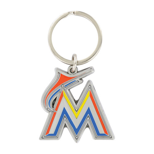 Key Chain Miami Marlins Metal Silver Decorative Silver - pack of 3