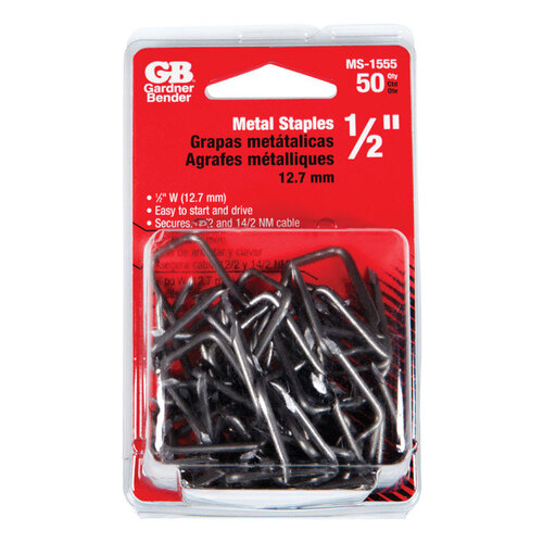 Cable Staple, 1/2 in W Crown, 1-1/8 in L Leg, Metal, Graphite - pack of 50