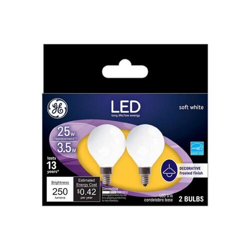 GE 28280 LED Bulb G16 E12 (Candelabra) Soft White 25 Watt Equivalence