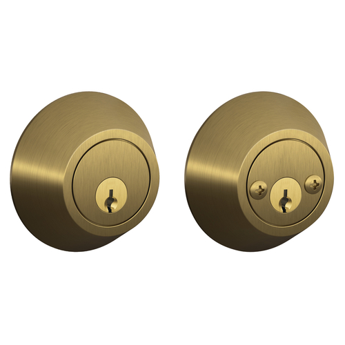 Schlage Residential JD62V609 Double Cylinder Deadbolt Vis Pack Antique Brass Finish with C Keyway, Adjustable Latch and Radius Strike