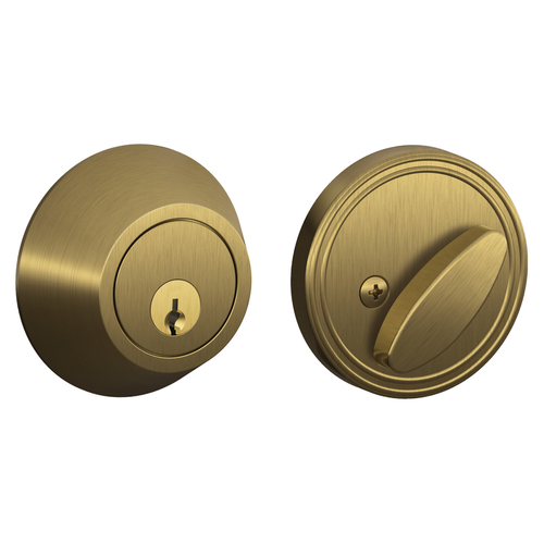 Single Cylinder Deadbolt Vis Pack Antique Brass Finish with C Keyway, Adjustable Latch and Radius Strike