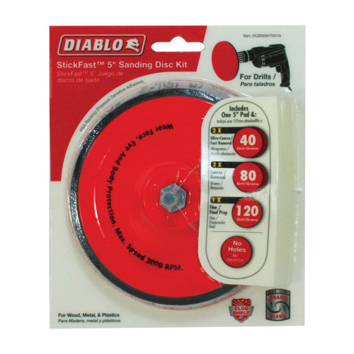 Diablo DCD050KITD01G Sanding Disc Kit, 5 in Dia, 40, 80, 120 Grit