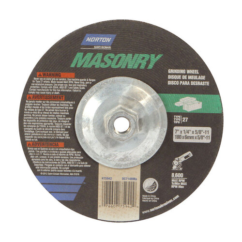 Grinding Wheel, 7 in Dia, 1/4 in Thick, 5/8-11 in Arbor, 24 Grit, Extra Coarse