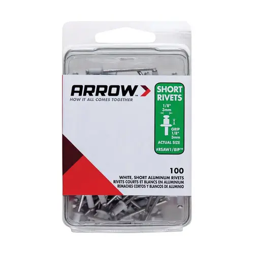 Rivets 1/8" D X 1/8" Aluminum White White