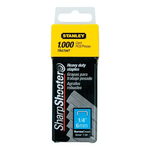 Stanley TRA704T Heavy Duty Staples Sharp Shooter T50 27/64" W X 1/4" L 24 Ga. Narrow Crown Silver