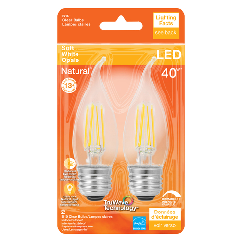 LED Bulb Natural B10 E26 (Medium) Soft White 40 W Clear Pair