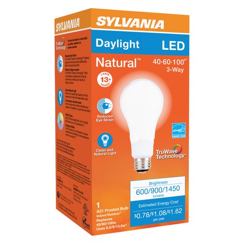 Sylvania 40778 Natural LED Bulb, 3-Way, A21 Lamp, 100 W Equivalent, E26 ...