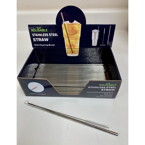 Stainless Steel Straw and Cleaning Brush Silver Stainless Steel Silver