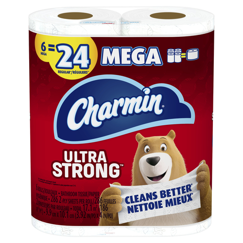 Toilet Paper Ultra Strong 6 Rolls 286 sheet 186 ft. White - pack of 3