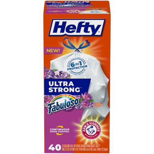 Hefty 6031806-XCP6 Tall Kitchen Bags Ultra Strong 13 gal Fabuloso Scent Drawstring White - pack of 6