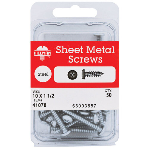 Sheet Metal Screws No. 10 S X 1-1/2" L Phillips Pan Head Zinc-Plated - pack of 5