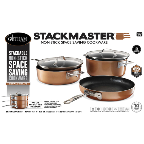 Gotham Steel 6009770 Fry Pan Set Stackmaster Aluminum Copper Copper