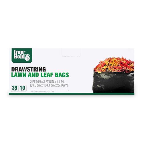 Iron-Hold 618730 Lawn & Leaf Bags 39 gal Drawstring Black