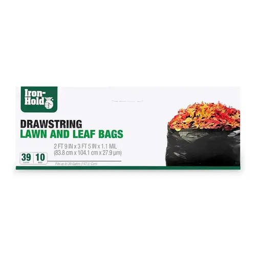 Iron-Hold 618730-XCP12 Lawn & Leaf Bags 39 gal Drawstring Black - pack of 12