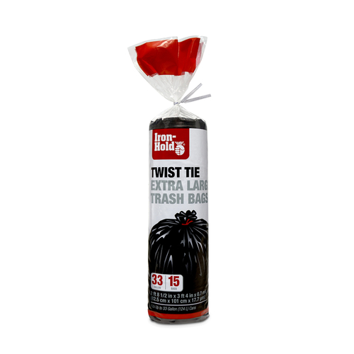 Iron-Hold 1372523-XCP12 Trash Bags 33 gal Twist Tie Black - pack of 12