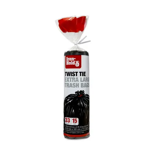 Iron-Hold 1372523 Trash Bags 33 gal Twist Tie 15 pk 0.7 mil Black