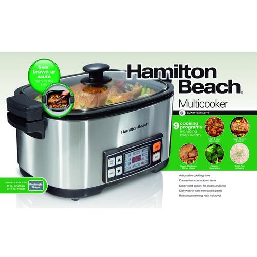 HAMILTON BEACH 33065 Multi-Cooker 6 qt Silver Stainless Steel Programmable Silver
