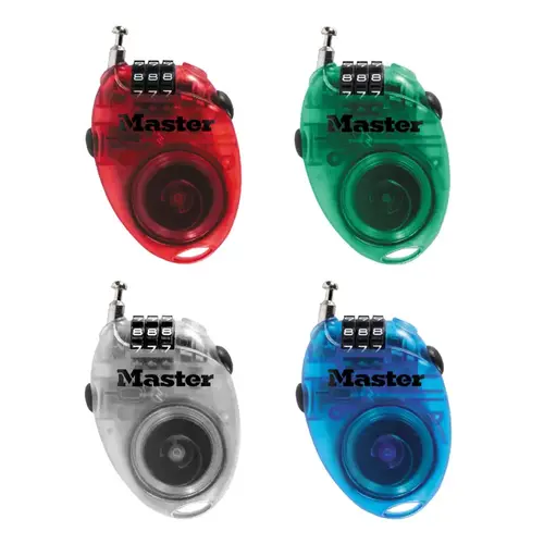 Cable Lock 2-1/8" W X 24" L Plastic 3-Digit Combination Assorted