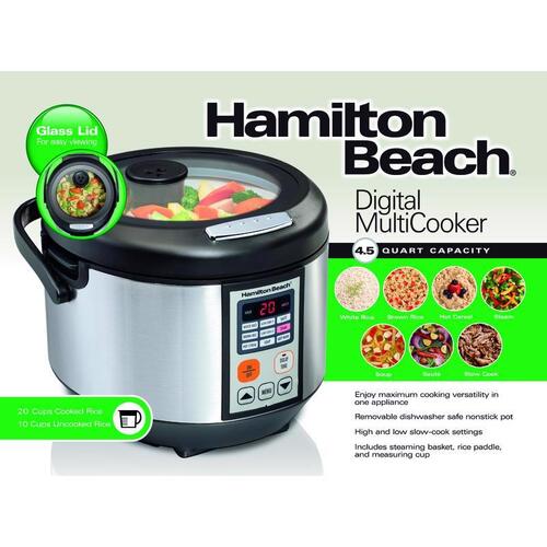 HAMILTON BEACH 37523 Multi-Cooker 4.5 qt Silver Stainless Steel Programmable Silver