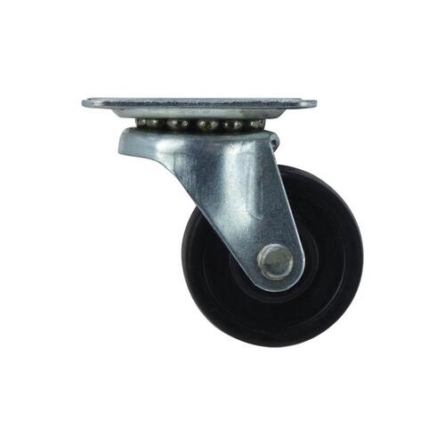 Swivel Caster, 1-1/2 in Dia Wheel, 5/8 in W Wheel, Rubber Wheel, 40 lb Black