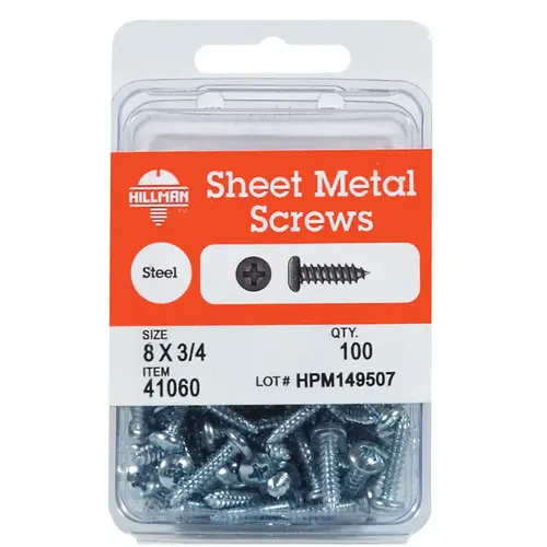 Sheet Metal Screws No. 10 X 3/4" L Phillips Pan Head Zinc-Plated