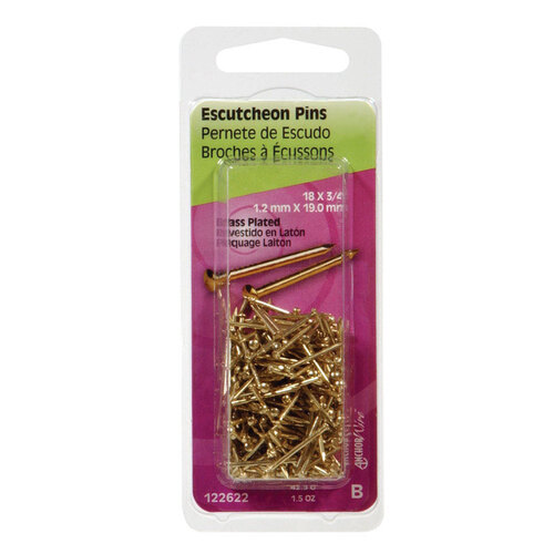 Escutcheon Pins 18 Ga. X 3/4" L Brass-Plated Steel 1 pk 1.5 oz Brass-Plated