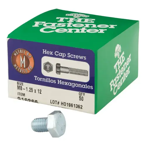 Hex Head Cap Screw M8-1.25 mm D X 12 mm L Heat Treated Steel Heat Treated