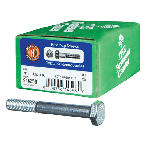 Hex Head Cap Screw M10-1.50 mm D X 80 mm L Heat Treated Steel Heat Treated