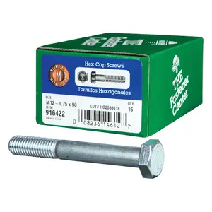 Hillman M12-1.75 mm D X 90 mm L Heat Treated Steel Hex Head Cap Screw 15 pk Hillman M12-1.75 mm D X 90 mm L Heat Treated Steel Hex Head Cap Screw 15 pk