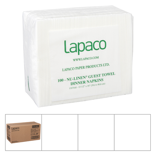 LAPACO 514001 Lapaco .125 Fold, White, NuLinen Guest Towel, 500 Each