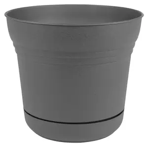 Bloem 7 in. D Polyresin Saturn Planter Charcoal