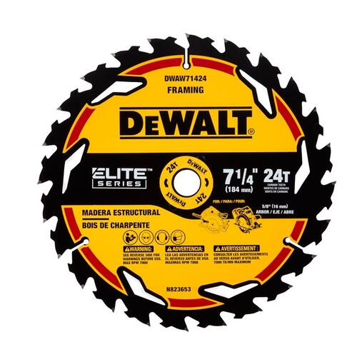DEWALT DWAW71424B10-XCP10 Circular Saw Blade Elite Series 7-1/4" D X 5/8" S Carbide Tipped 24 teeth - pack of 10