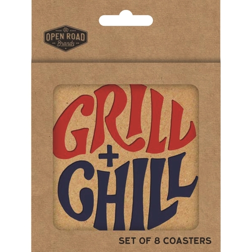 Open Road Brands 90183719 Coasters Grill + Chill Chip Board Assorted