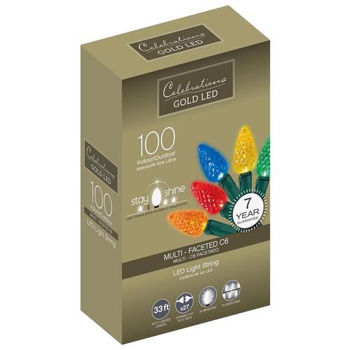 Celebrations 44526-71 Christmas Lights Gold LED C6 Multicolored 100 ct ...