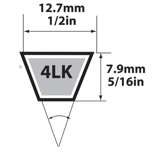 V-Belt Super KB 4LK900 0.5" W X 90" L For Riding Mowers Gray