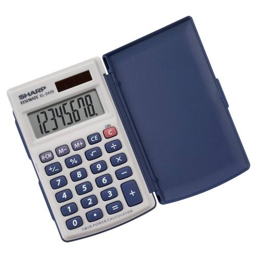 Sharp EL243SB Pocket Calculator Blue/Gray 8 digit Solar Powered Blue/Gray