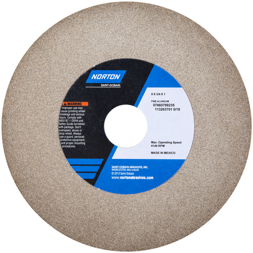 Grinding Wheel, 6 in Dia, 1 in Arbor, Fine, Aluminum Oxide Abrasive