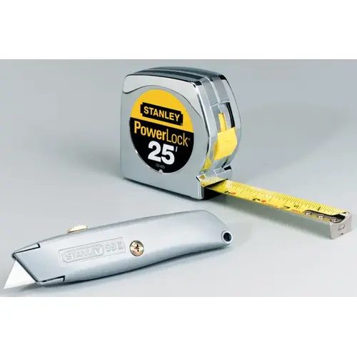 Utility Knife and Tape Measure Set PowerLock 8-9/16" Retractable Gray Gray Pair