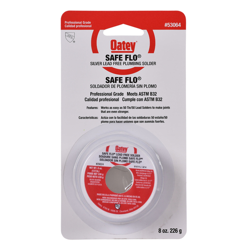 Oatey 53064 Plumbing Wire Solder SafeFlo 8 oz LeadFree 40/60 Silver