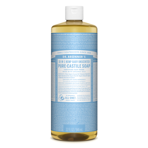 Dr. Bronner's OLBA32 Pure-Castile Liquid Soap Organic Baby Unscented Scent 32 oz