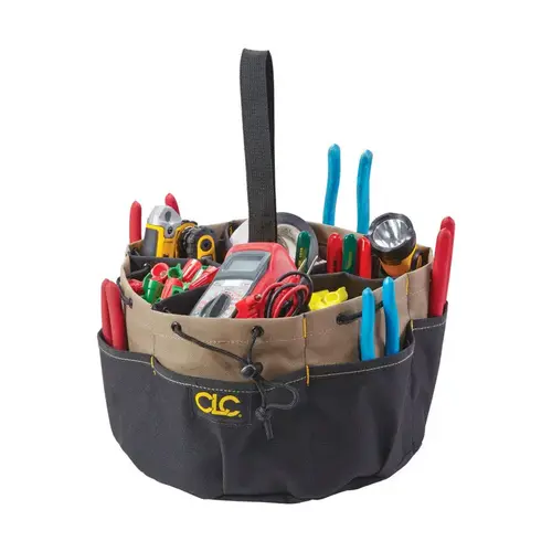 Bucket Organizer 7" H Polyester 18 pocket Black/Tan Black/Tan