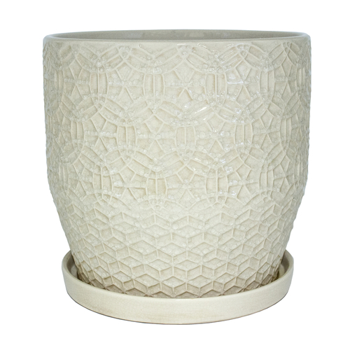 Trendspot CR10853-12B Planter Rivage 12.01" H X 12" D Ceramic Crackle White White