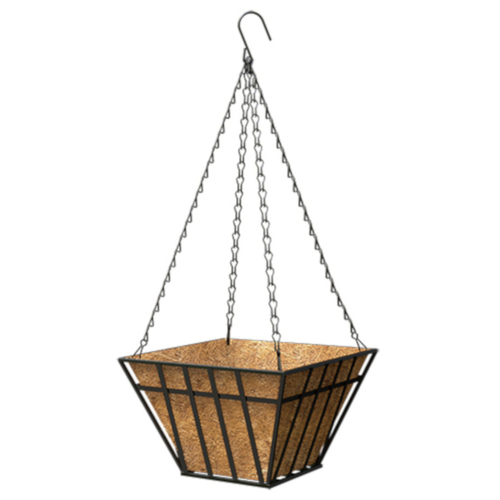 Hanging Basket 9" H X 14" W X 14" D Steel English Wide Band Black/Brown Black/Brown