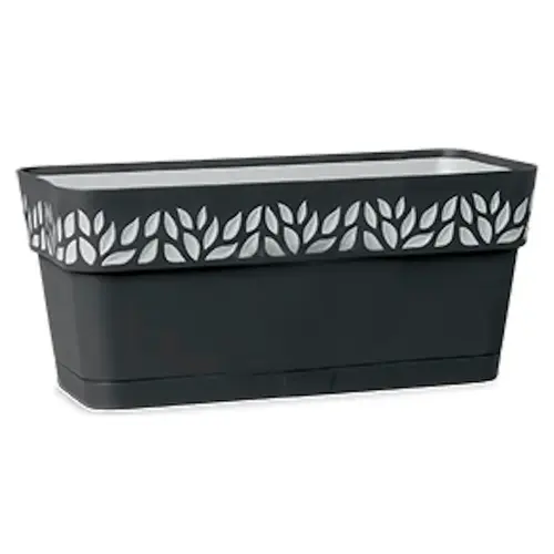 Balcony Planter 6.7" H X 20" W X 7.09" D Resin Leaves Dark Gray Dark Gray